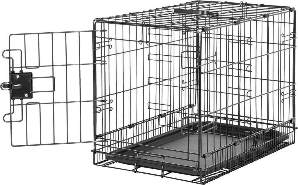 Amazon Basics Durable, Foldable Metal Wire Dog Crate with Tray, Single Door, 22 Inches, Black