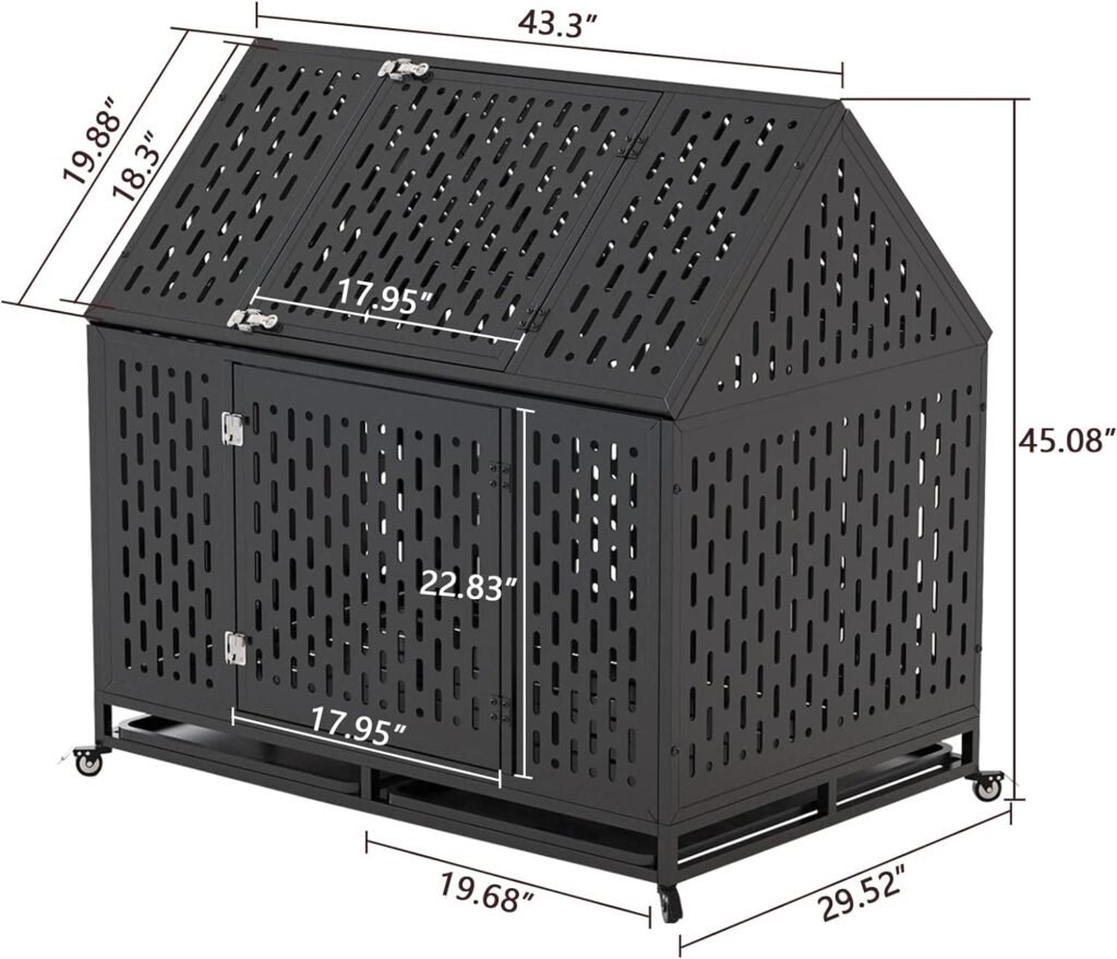 Snimoy Heavy Duty Dog Crate Dog Cage, 45 Indestructible Metal Dog Kennel Lockable for Medium Large Dogs with Sturdy Door Lock and Removable Trays, Roof Top Access