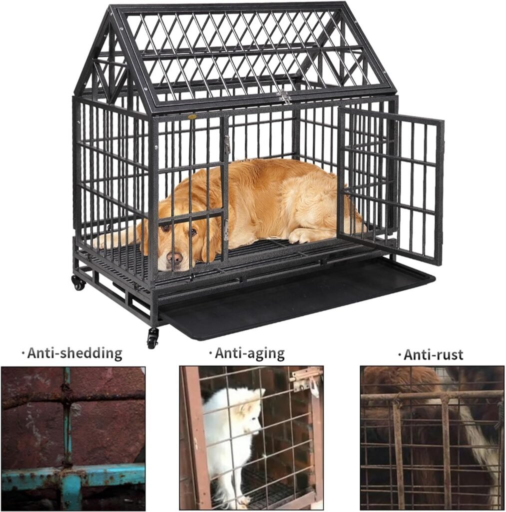 37 Dog Crates for Medium Dogs, Indestructible Escape Proof Dog Kennel Indoor with Wheels, Heavy Duty Dog Cages, Metal High Anxiety Dog Cage, Small Dog House(Sharp)