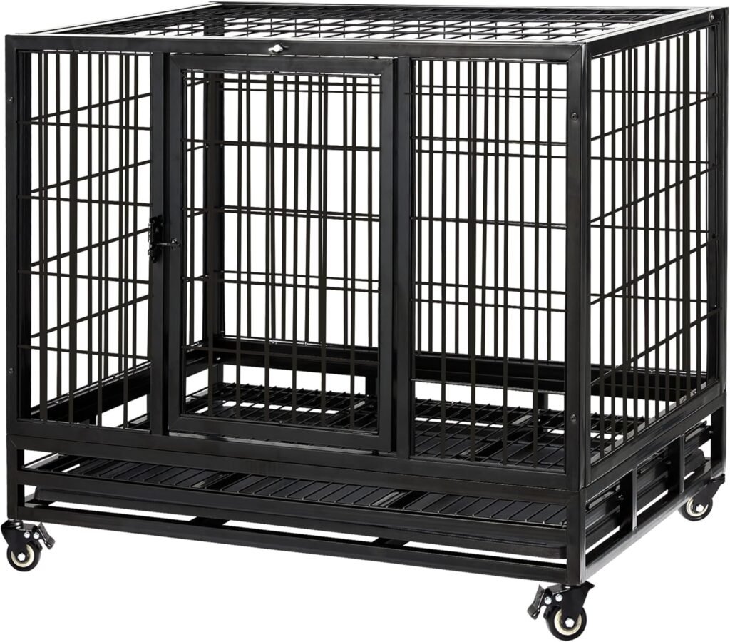 Candockway 36 Heavy Duty Dog Crate for Small Dogs, High Anxiety Dog Crate Cage Kennel with Lockable Wheels  Removable Tray, Double Doors for Training Indoor Outdoor