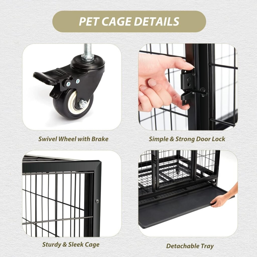Candockway 36 Heavy Duty Dog Crate for Small Dogs, High Anxiety Dog Crate Cage Kennel with Lockable Wheels  Removable Tray, Double Doors for Training Indoor Outdoor