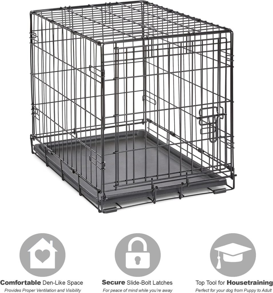 New World Newly Enhanced Single Door New World Dog Crate, Includes Leak-Proof Pan, Floor Protecting Feet,  New Patented Features, 24 Inch