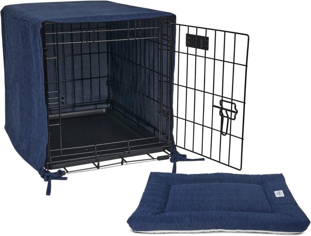 Pet Dreams - Medium 30 Inch Denim Blue Breathable Crate Cover  Non Toxic Dog Bed Set Denim, Machine Washable Eco Friendly Dog Crate Bedding for Single Door Wire Dog Crate