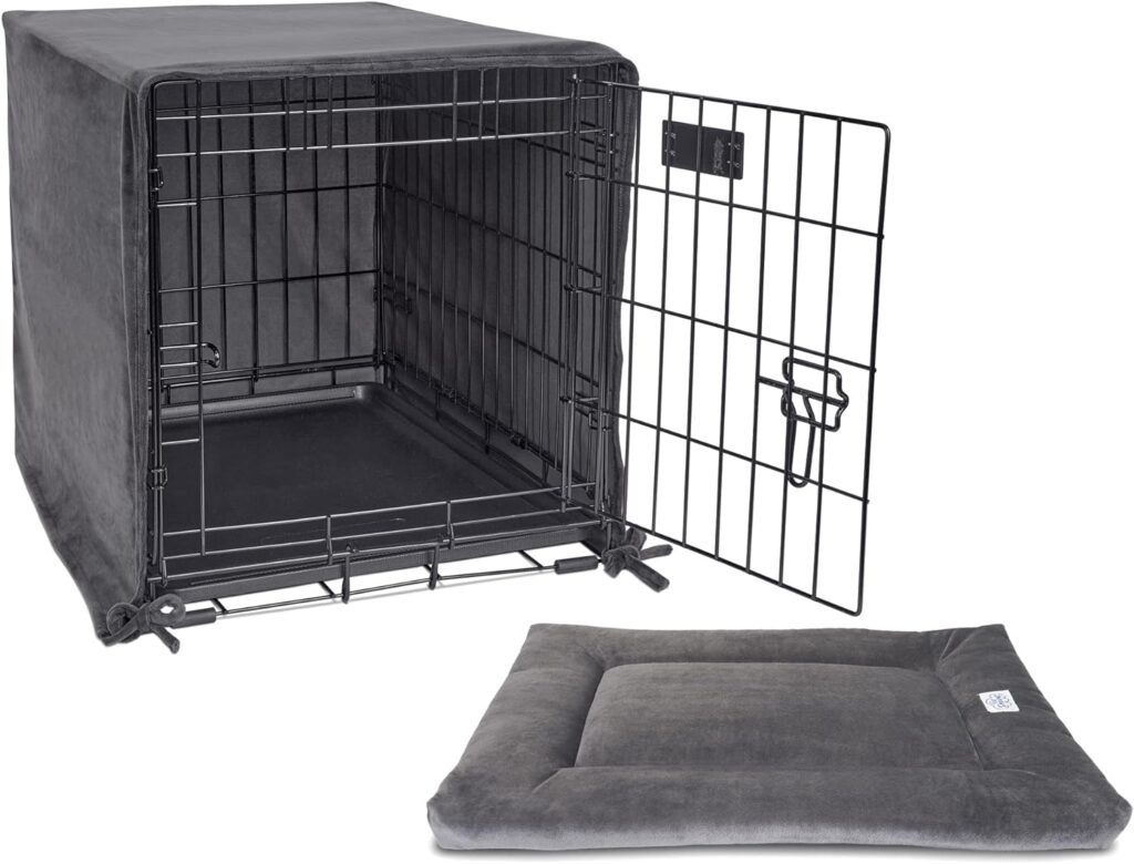 Pet Dreams - Small 24 Inch Graphite Grey Breathable Crate Cover  Non Toxic Dog Bed Set Luxe Velour, Machine Washable Eco Friendly Dog Crate Bedding for Single Door Wire Dog Crate
