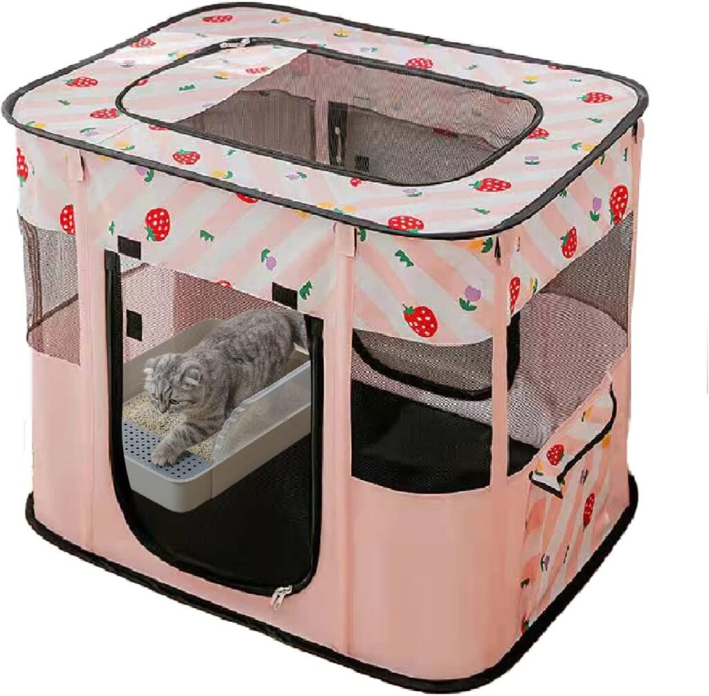 Carroza Portable Foldable Pet Playpen Collapsible Crates Kennel Playpen for Dog cat and Rabbit Travel playpen Outdoor or Indoor (M, Pink)