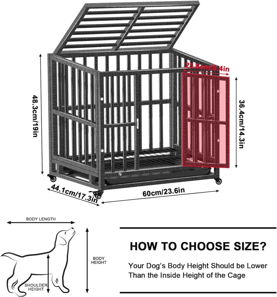 Heavy Duty Dog Crate - for Small Dogs Indestructible Pet Cage Indoor/Outdoor Strong Metal Kennel with Lockable Wheels Double Doors and Removable Trays(24in)