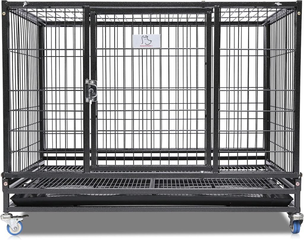 Homey Pet 37 inch Folding Heavy Duty Dog Crate, Black, Collapsible, Top Access