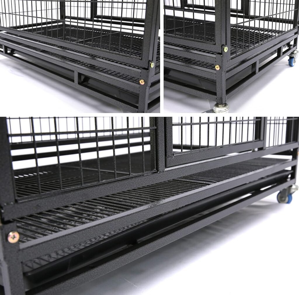 Homey Pet 37 inch Folding Heavy Duty Dog Crate, Black, Collapsible, Top Access