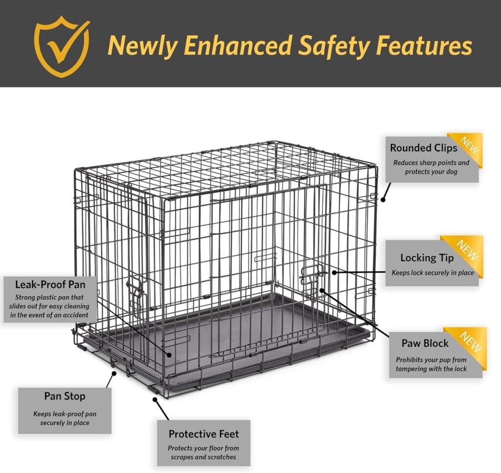New World Newly Enhanced Double Door New World Dog Crate, Includes Leak-Proof Pan, Floor Protecting Feet,  New Patented Features, 24 Inch