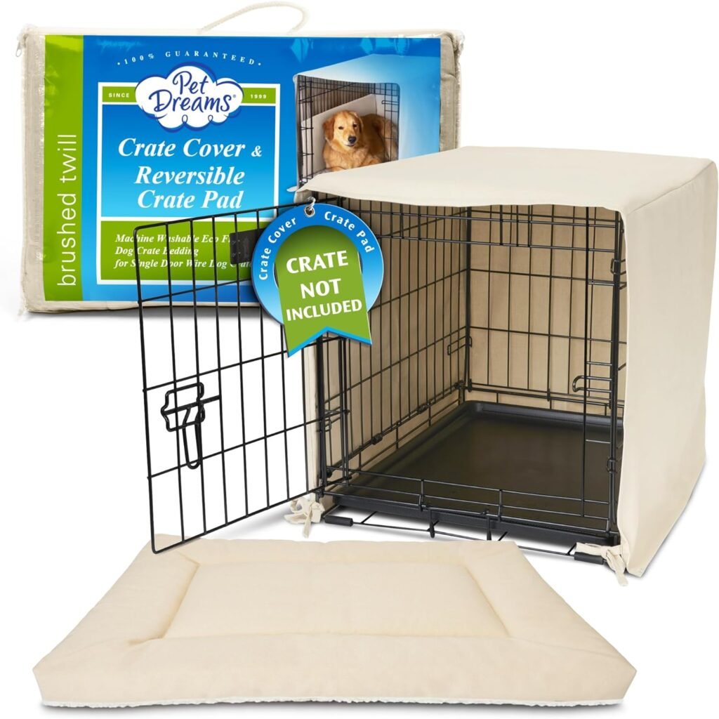 Pet Dreams - Medium 30 Inch Khaki Tan Breathable Crate Cover  Non Toxic Dog Bed Set Brushed Twill, Machine Washable Eco Friendly Dog Crate Bedding for Single Door Wire Dog Crate