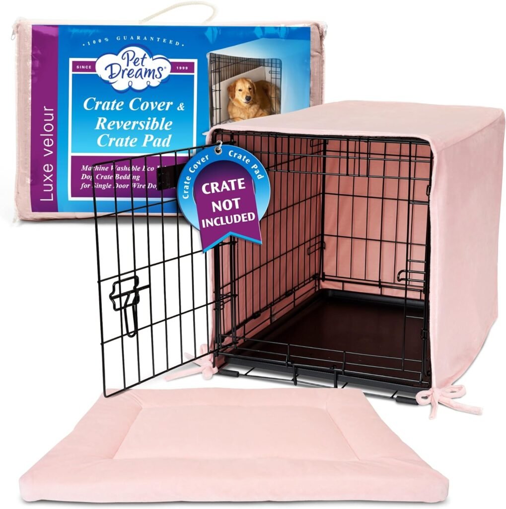 Pet Dreams - Medium 30 Inch Pink Blush Breathable Crate Cover  Non Toxic Dog Bed Set Luxe Velour, Machine Washable Eco Friendly Dog Crate Bedding for Single Door Wire Dog Crate