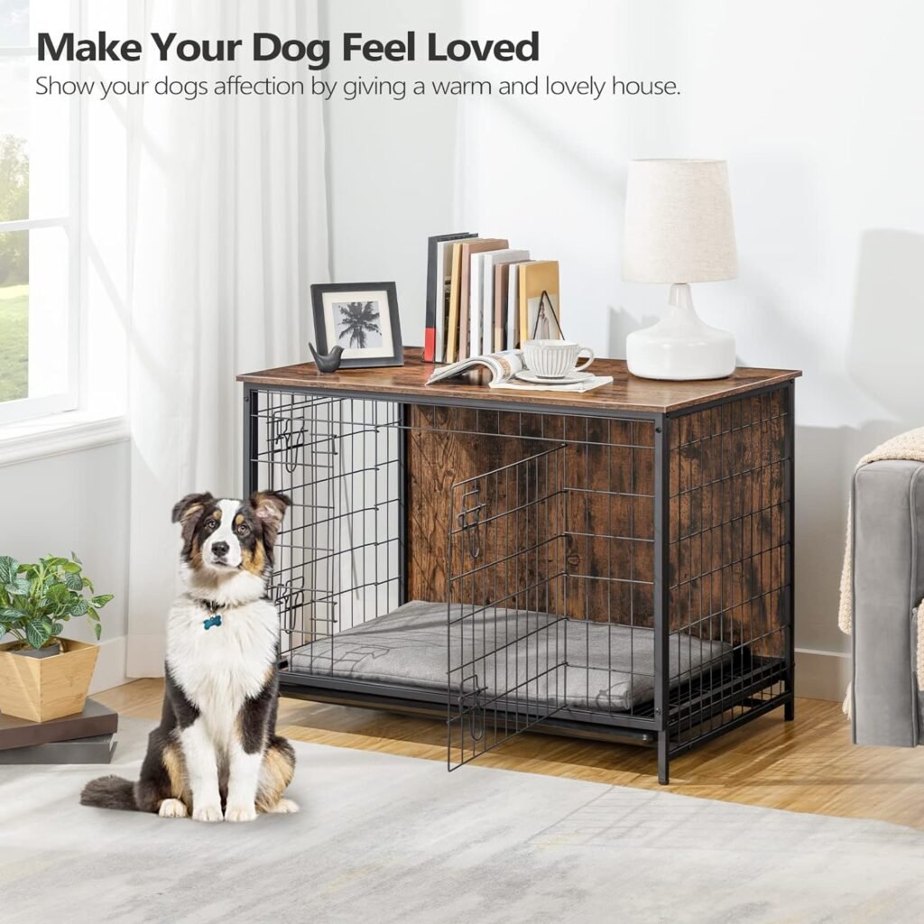 Dog Crate Furniture, Wooden Dog Kennel with Removable Tray, Heavy-Duty Dog Cage End Side Table, Indoor Dog House for Small/Medium/Large Dogs, 25.2 L, Greige DCHG0101Z