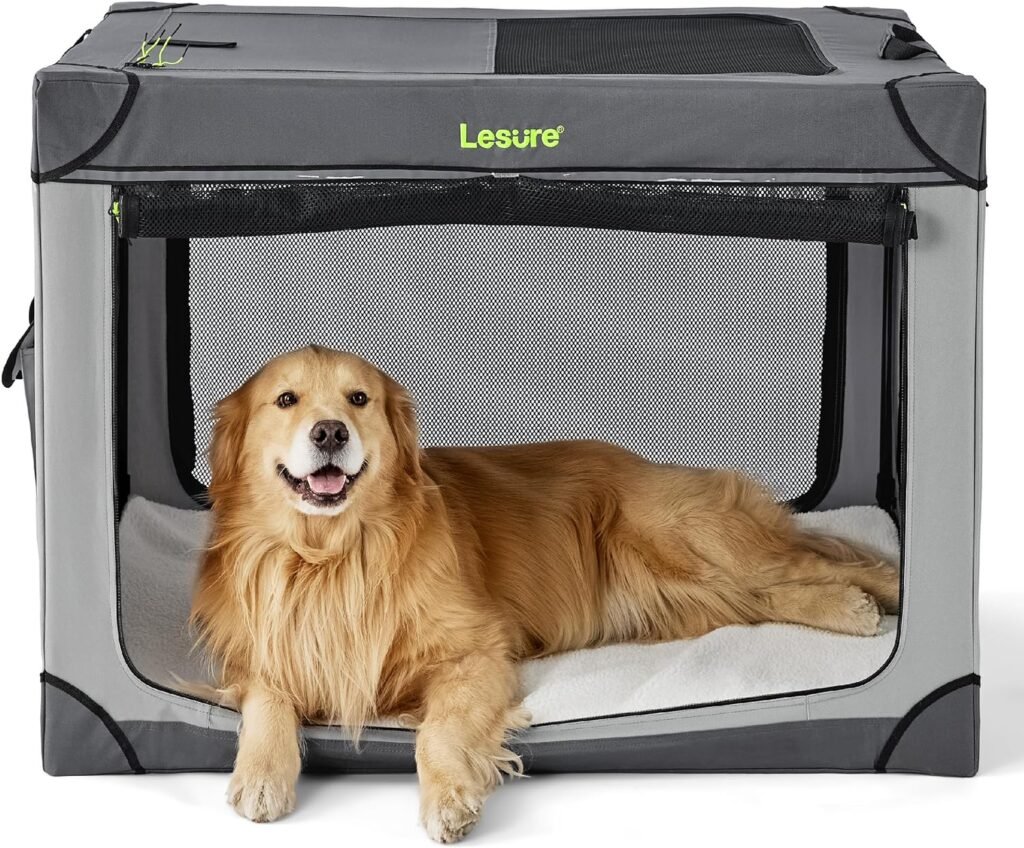 Lesure Soft Collapsible Dog Crate - 26 Inch Portable Travel Dog Crate for Small Dogs Indoor  Outdoor, 4-Door Foldable Pet Kennel with Durable Mesh Windows (Black)