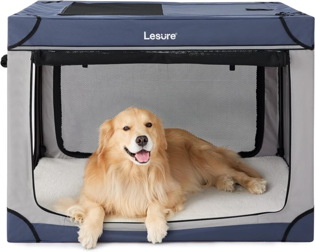 Lesure Soft Collapsible Dog Crate - 26 Inch Portable Travel Dog Crate for Small Dogs Indoor  Outdoor, 4-Door Foldable Pet Kennel with Durable Mesh Windows (Black)