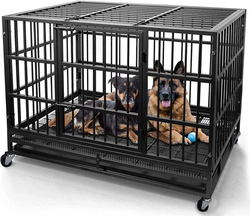 Otaid 48 Inch Heavy Duty Dog Crate Cage Kennel with Wheels, High Anxiety Indestructible Dog Crate, Sturdy Locks Design, Double Door and Removable Tray, Extra Large XL XXL Dog