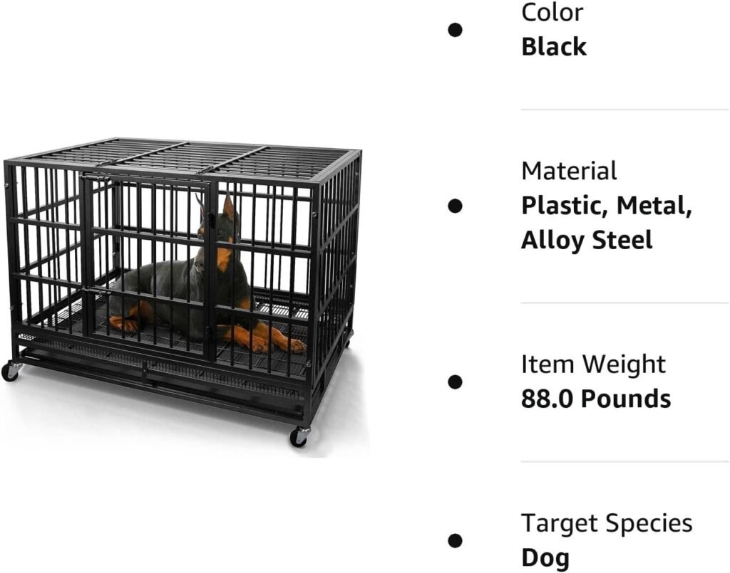 Otaid 48 Inch Heavy Duty Dog Crate Cage Kennel with Wheels, High Anxiety Indestructible Dog Crate, Sturdy Locks Design, Double Door and Removable Tray, Extra Large XL XXL Dog