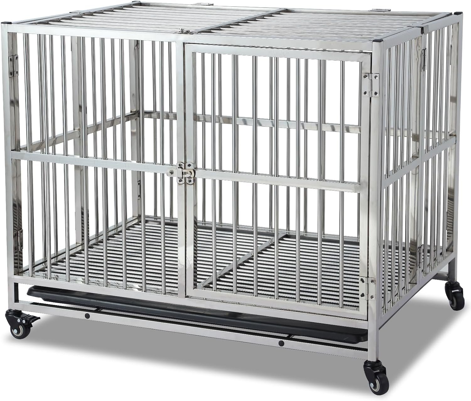 38 heavy duty indestructible dog crate steel escape proof dog cage kennel for small medium large dogs indoor double door