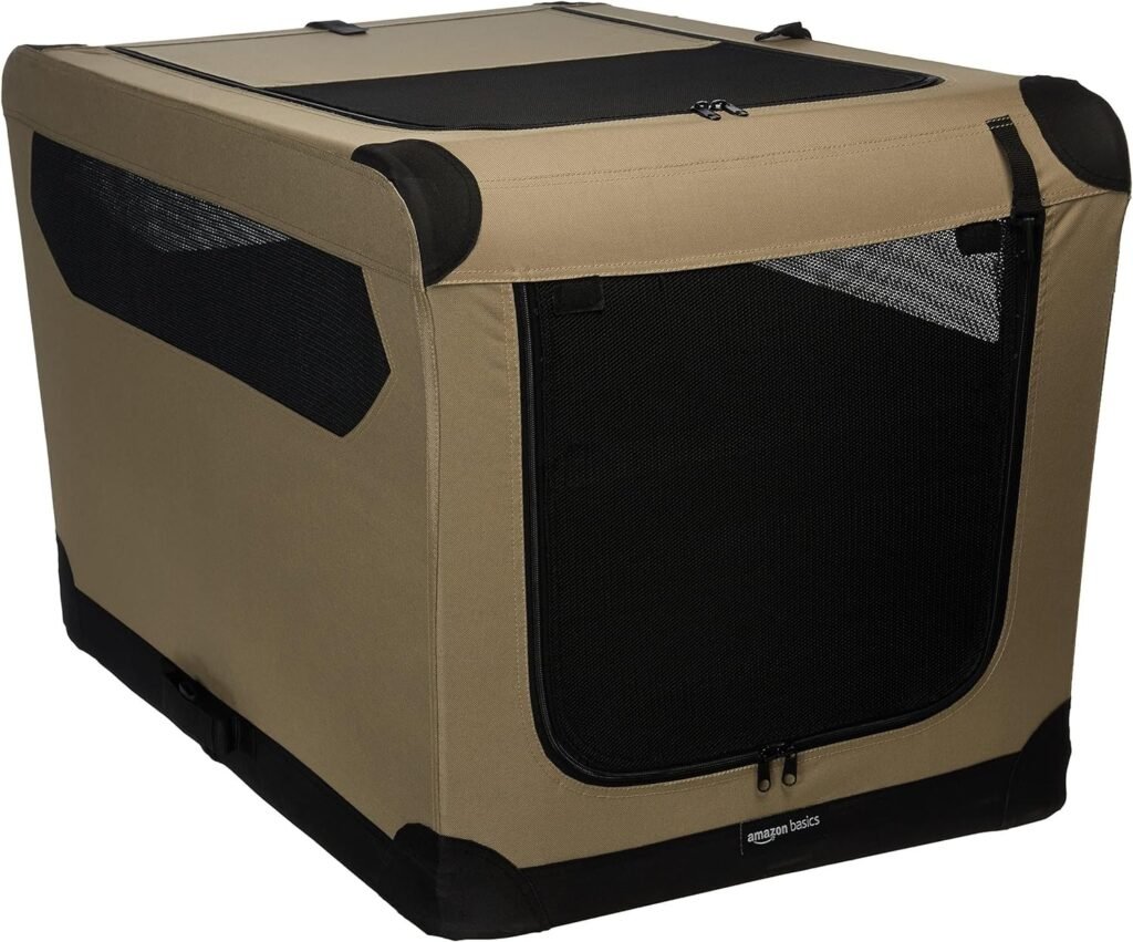 Amazon Basics - Folding Soft Crate for Cat, Dog, Rabbit, 36 Inch, Tan, 35.8L x 24.0W x 24.0H