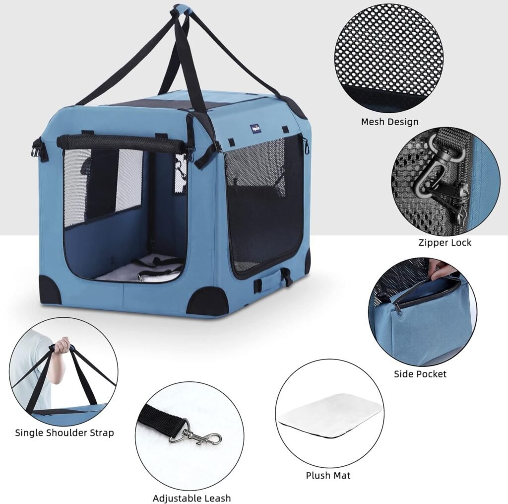 Petprsco Portable Dog Cratea, Collapsible Dog Travel Crate 32x23x23 with Soft Blanket Foldable Bowl and a Poop Bag with Dispenser for Medium  Large Dogs