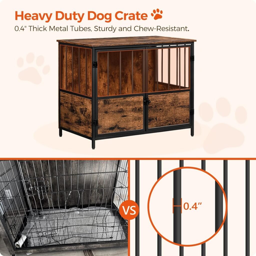 Dog Crate Furniture, 31.5 Inch Dog Kennel with Double-Door, Wooden Heavy Duty Dog Cage for Small Medium Dogs, Indoor Dog House End Table, Chew-Resistant, Rustic Brown DCHR0501Z