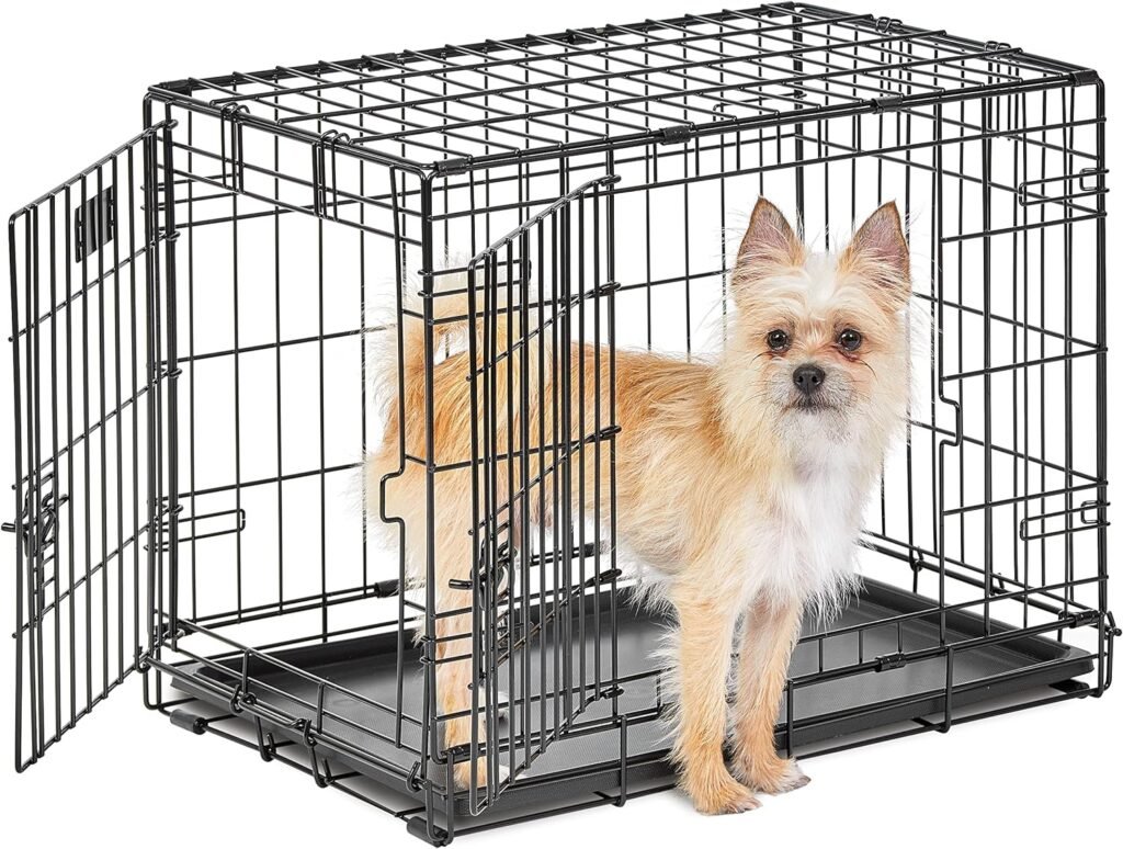 MidWest Homes for Pets Dog Crate Life Stages 36 Double Door Folding Metal Dog Crate | Divider Panel, Floor Protecting Feet, Leak-Proof Dog Pan | 35.63 in x 24.45 in x 21.93 in ,Intermediate Dog Breed