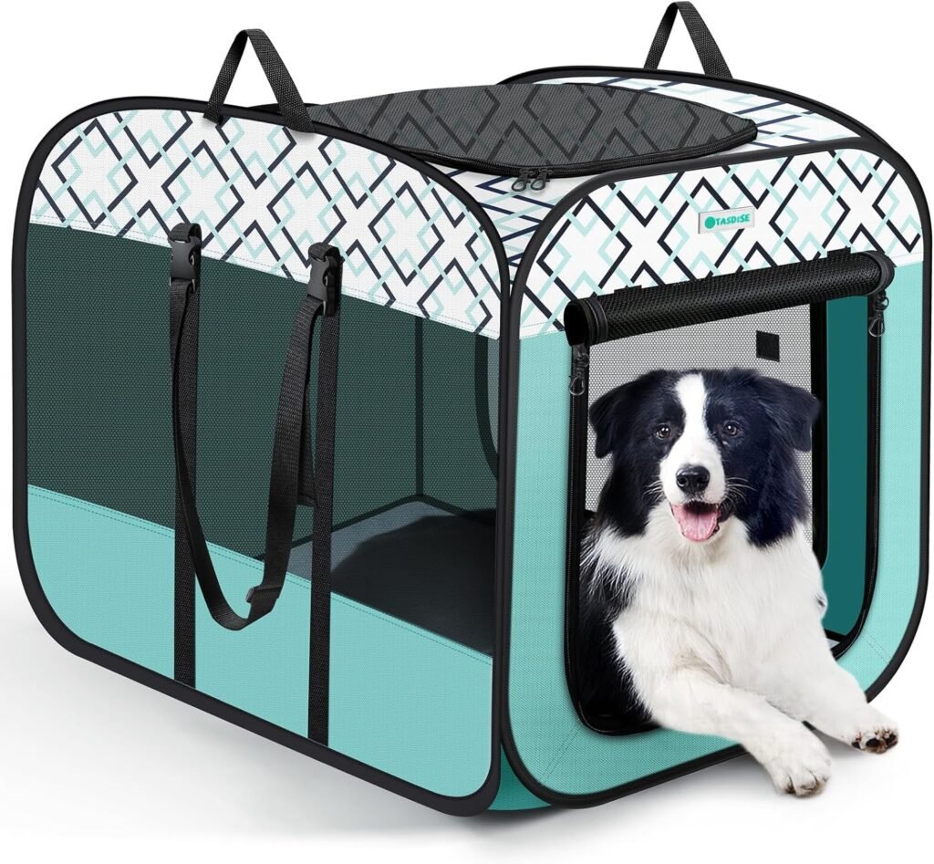 TASDISE Portable Dog Crate: Collapsible Pop Up Pet Kennel for Cats  Dogs Indoor and Outdoor Travel Use - Waterproof Dog Cage - Double Secure Fixing Modes for Car Use, Come with Soft Warm Blanket, M