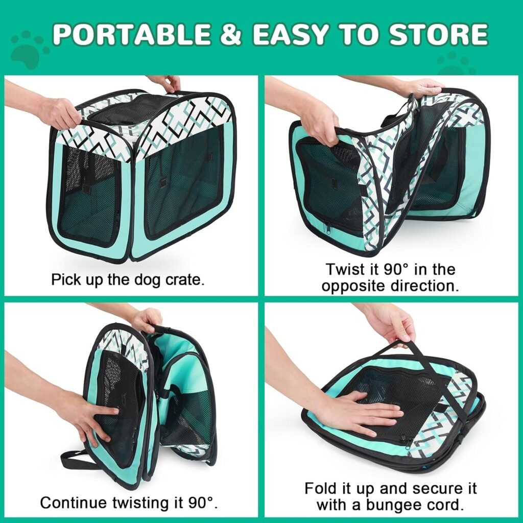 TASDISE Portable Dog Crate: Collapsible Pop Up Pet Kennel for Cats  Dogs Indoor and Outdoor Travel Use - Waterproof Dog Cage - Double Secure Fixing Modes for Car Use, Come with Soft Warm Blanket, M