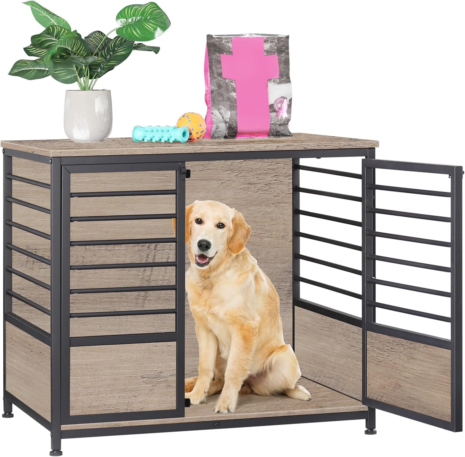 dog crate furniture melos wooden heavy duty dog cage side end table indoor dog kennel decorative style steel tube struct