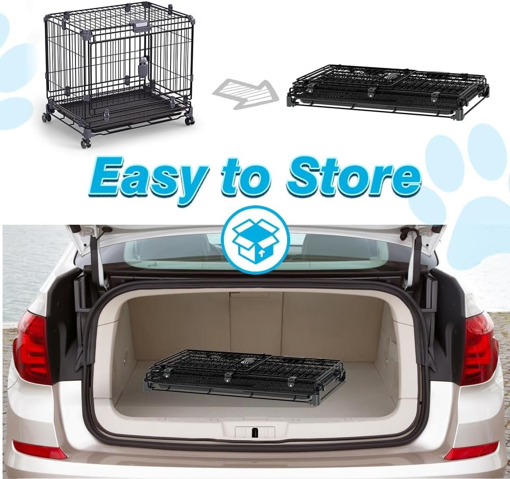 heavy duty dog crate with wheels easy to assemble medium dog kennel dog playpen with double door and drawer leak proof t 2