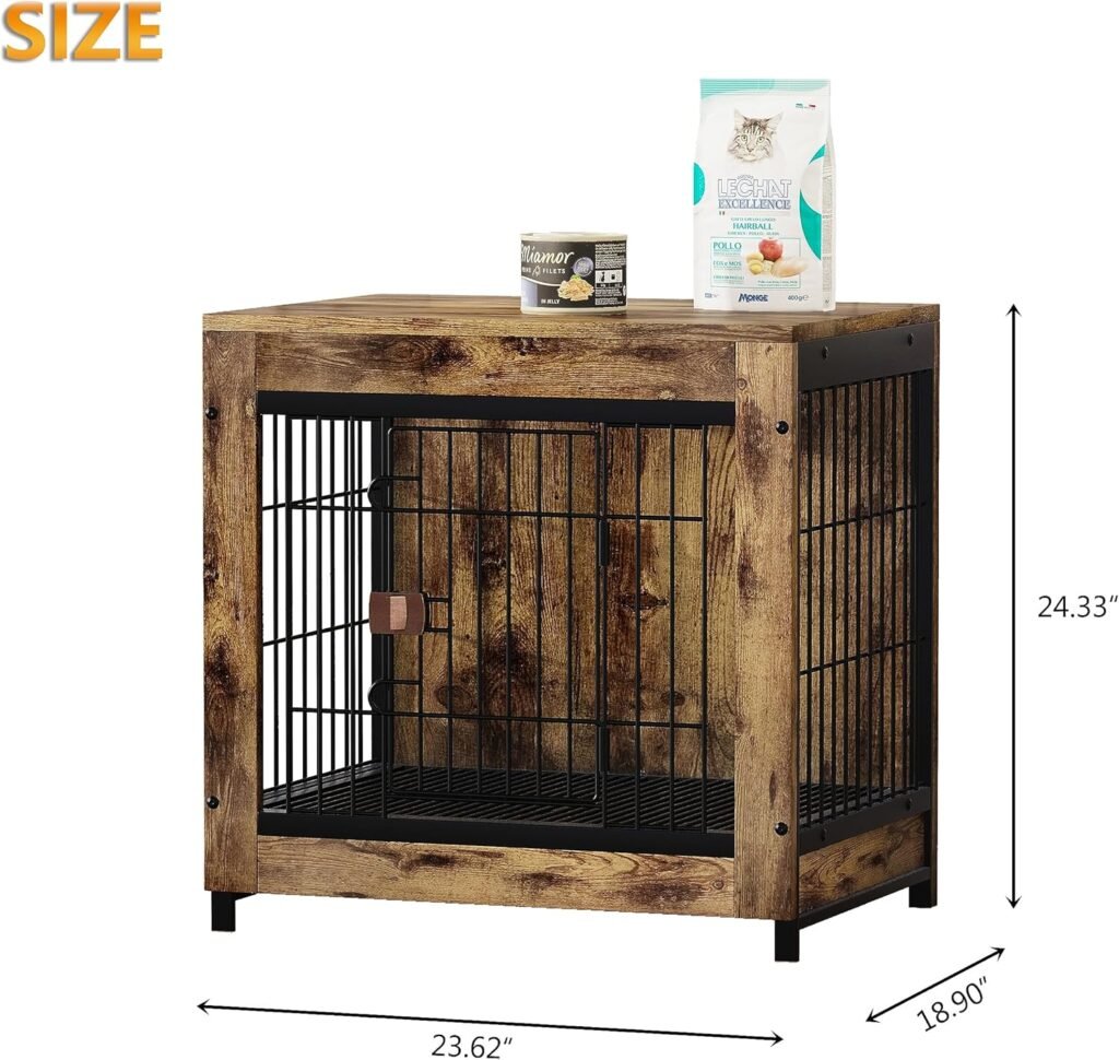 AZERPIAN Dog Crate Furniture Kennel End Table Indoor with Removable Tray Heavy-Duty Large Medium Dog Cage,Black (Black)