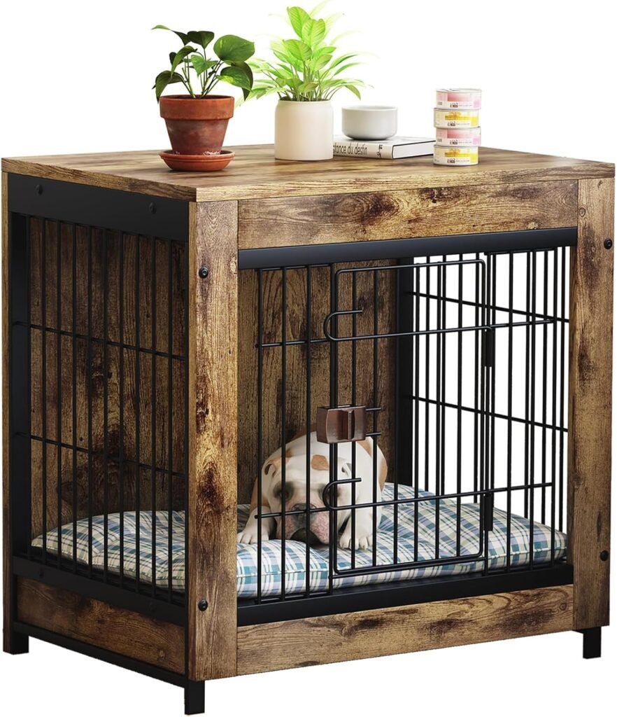 AZERPIAN Dog Crate Furniture Kennel End Table Indoor with Removable Tray Heavy-Duty Large Medium Dog Cage,Black (Black)