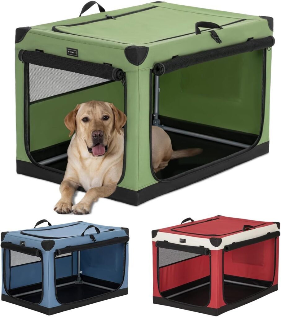 Petsfit Dog Crates for Medium Dogs, 36 L x 24 W x 23 H Adjustable Fabric Cover by Spiral Iron Pipe, Strengthen Sewing Fabric Dog Crate 3 Door Design 36inch